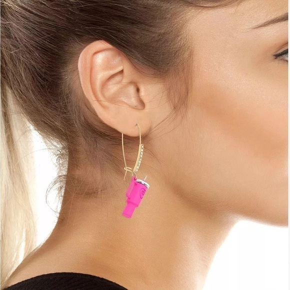 BETSEY JOHNSON Earrings Pink Stanley Cup Inspired Tumblers NEW - Picture 11 of 11
